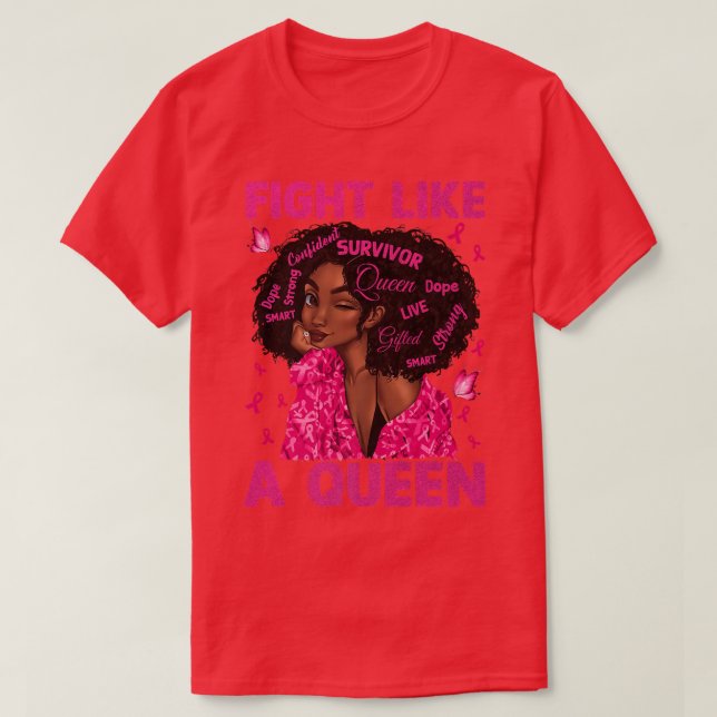 T-shirt Femme Noire Fille Combattre Comme Une Reine Cancer (Design devant)
