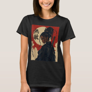 T-shirt Femme Noire Fille Samouraï Anime Guerrière Afro
