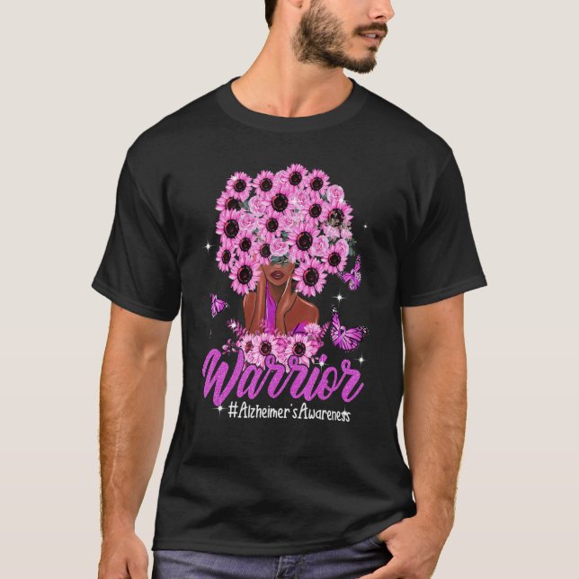 T-shirt Femme noire guerrière Tournesol Cheveux Alzheimer' (Devant)