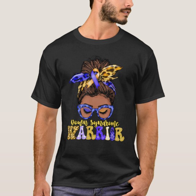 T-shirt Femme noire Messy Bun Down Syndrome Guerrier (Devant)