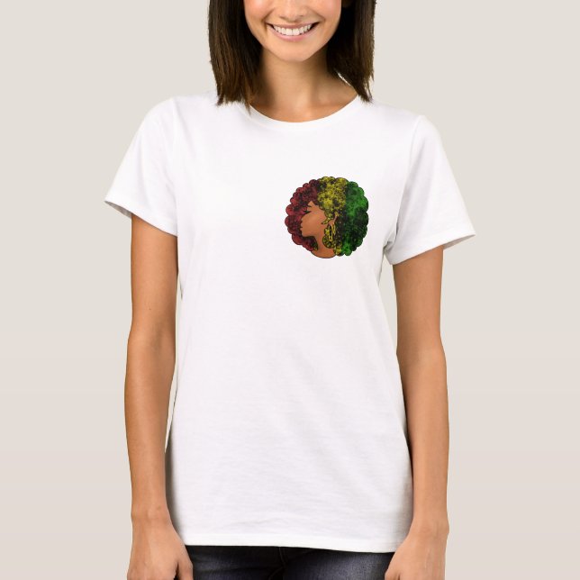 T-shirt Femme noire rasta afro rouge jaune vert  (Devant)