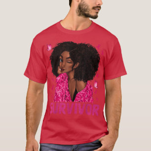 T-shirt Femme noire Survivor Ribbon Cancer du sein Surviva