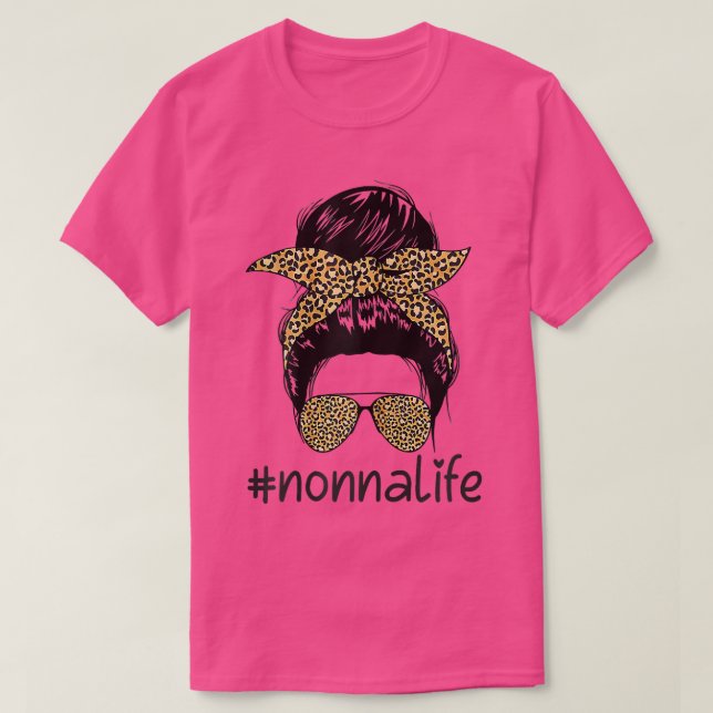 T-shirt Femme nonnalife Vie Messy Bun avec Léopard nonna (Design devant)