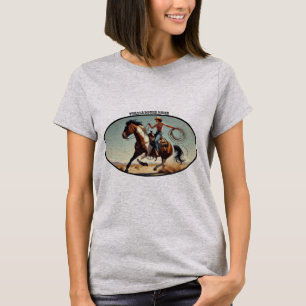 T-shirt Femme occidentale Cowgirl sur un cheval avec une c