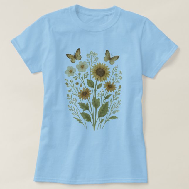 T-shirt femme papillon et jardin (Design devant)