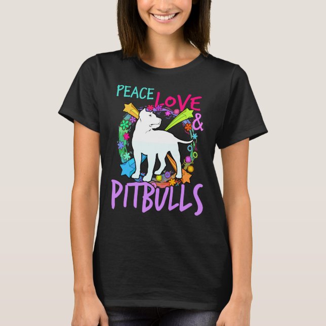 T-shirt Femme Peace Love Et Pitbull Print Pit Bull Lover (Devant)