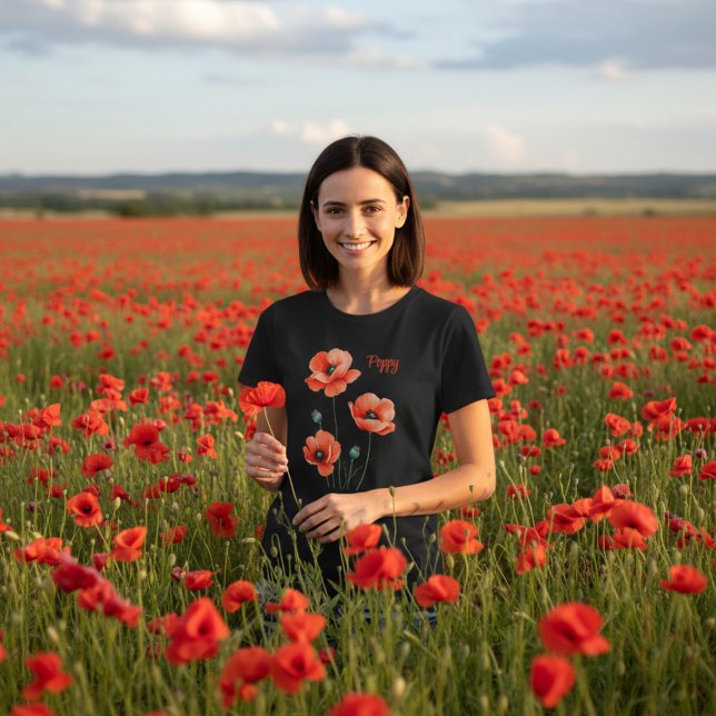 T-Shirt Femme Personnalisé Fleurs de Pavot Jolies (Pick a poppy or two wearing this pretty poppy shirt. Add your name)