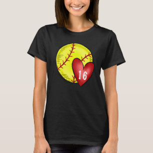 T-shirt Femme personnalisé softball maman numéro 16 cœur p