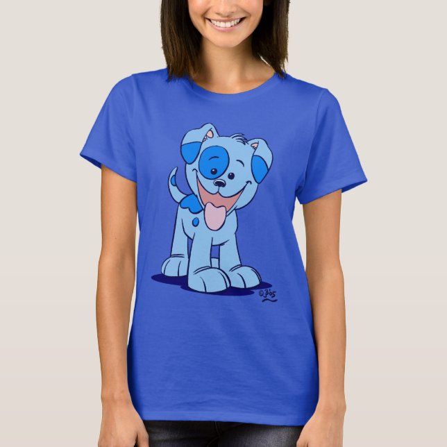 T-shirt Femme petit chiot en caricature bleue (Devant)
