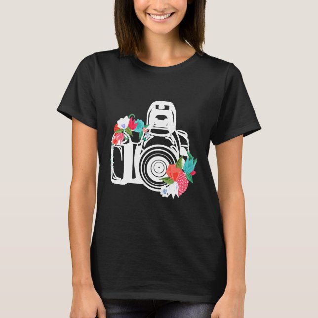 T-shirt Femme photographe Idée Cadeau Fleurs de caméra Sou (Devant)
