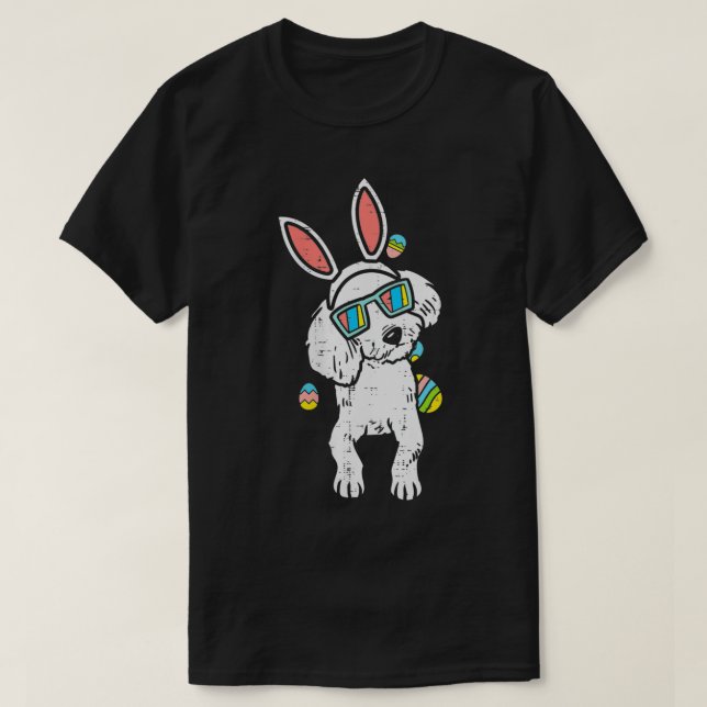 T-shirt Femme Poodé Lapin Oreilles Lunettes Oeufs de Pâque (Design devant)