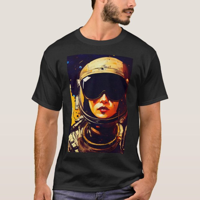 T-shirt Femme portant un casque d'astronaute (Devant)