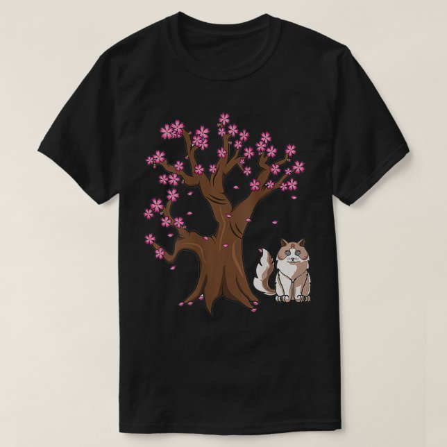 T-shirt Femme Ragdoll Chat Maman Japonaise Fleur de cerisi (Design devant)