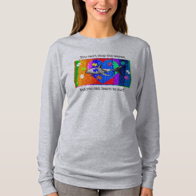 T-shirt Femme requin autiste GRIS (Devant)