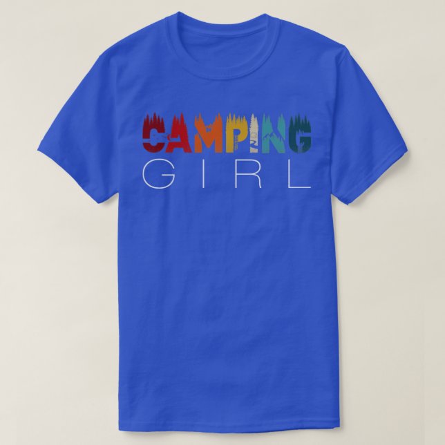 T-shirt Femme Rétro Main Levée Camping Girl Extérieur Amus (Design devant)