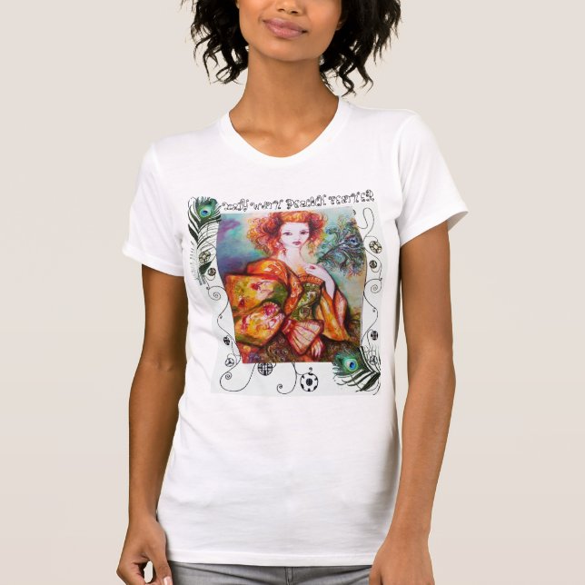 T-SHIRT FEMME ROMANTIQUE AUX PLUMES DE PEACOCK (Devant)