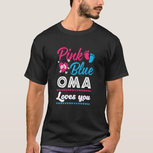 T-shirt Femme Rose Ou Bleu Oma Vous Aime Genre Reveal Ba (Devant)