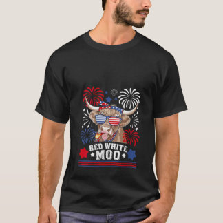 T-shirt Femme Rouge Blanc et Moo Patriotique Vache USA Dra