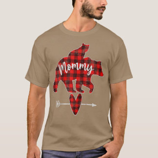 T-shirt Femme Rouge Plaid Maman Ours, Rouge Buffalo Plaid 