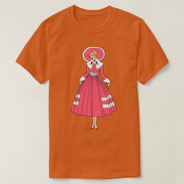 T-shirt femme rousse victorienne rose et blanc élégant mal (Design devant)