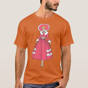 T-shirt femme rousse victorienne rose et blanc élégant mal