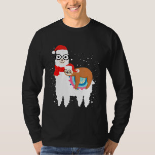 T-shirt Femme Santa Paresseux à Cheval sur un Lama Noël