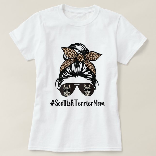 T-shirt Femme Scottish Terrier Maman Vie Messy Bun Hair Le (Design devant)