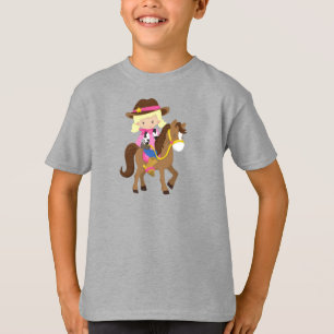 T-shirt Femme, Sheriff, Cheval, Occident, Cheveux blonde
