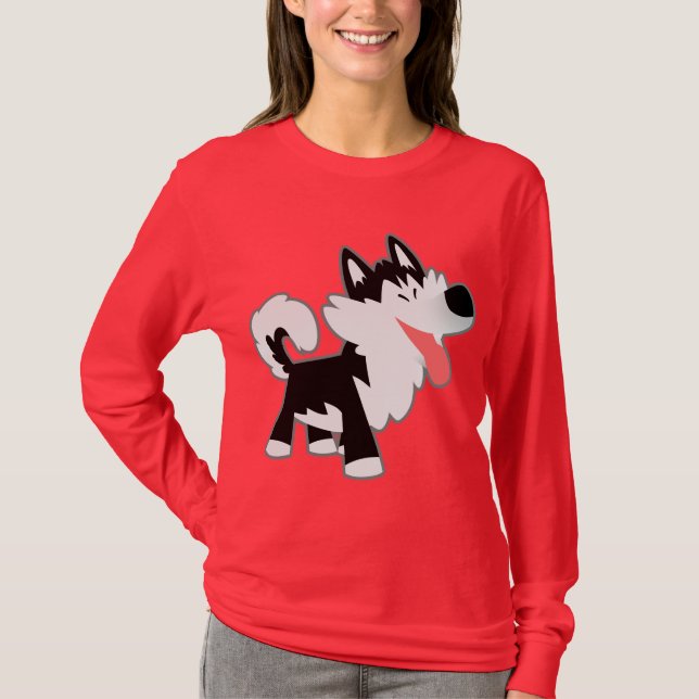 T-shirt Femme Sibérienne Husky Cartoon (Devant)