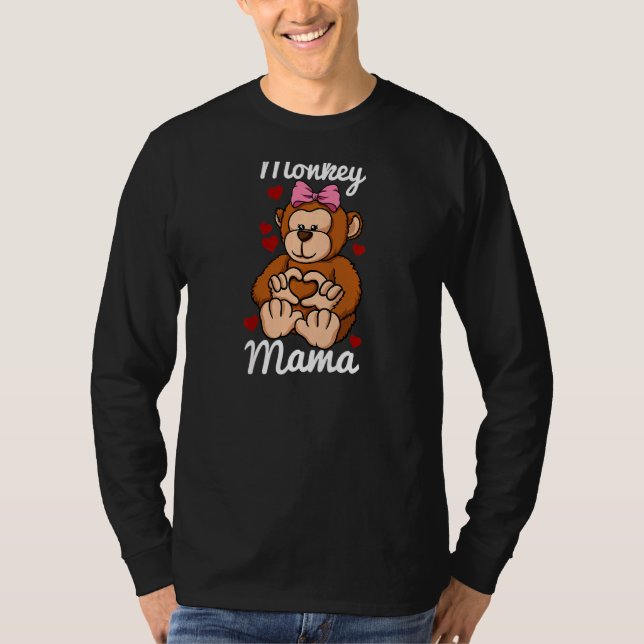 T-shirt Femme Singe Mama Doigt Coeur Singe Animal Avec (Devant)