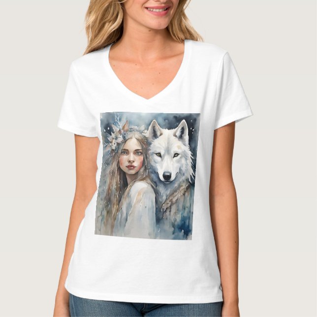 T-shirt Femme slave et loup blanc (Devant)