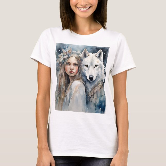 T-shirt Femme slave et loup blanc (Devant)