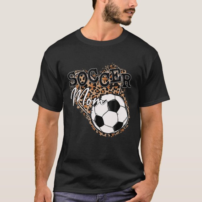 T-shirt Femme Soccer Maman Leopard Coeur Mère de Fête Spor (Devant)