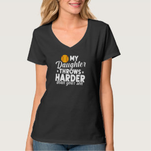 T-shirt Femme Softball Maman Ma Fille Jette Plus Dur Que