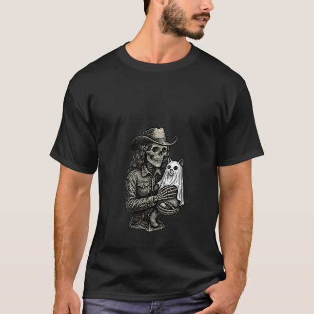 T-shirt Femme Squelette Cowgirl Ghost Cat Cowboy Western G (Devant)
