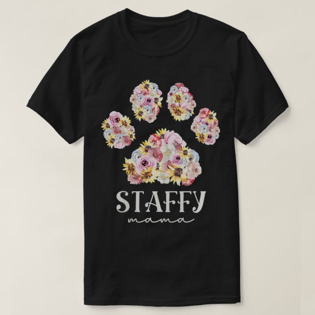 T-shirt Femme Staffy Mama Floral Chien Paw Staffordshire B (Design devant)