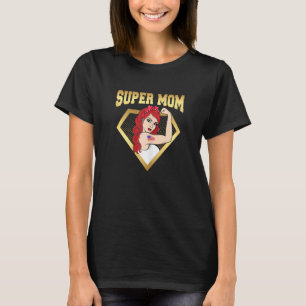 T-shirt Femme Super Maman Forte Femmes Long Cheveux Rouge 