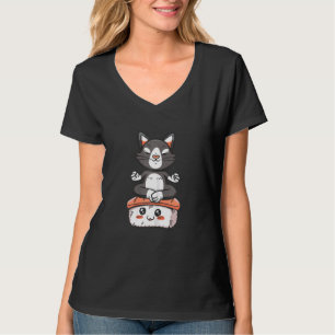T-shirt Femme Sushi Chat Yoga Nigiri Asiatique Alimentatio