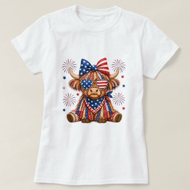 T-Shirt Femme Taureau Drapeau Américain (Design devant)