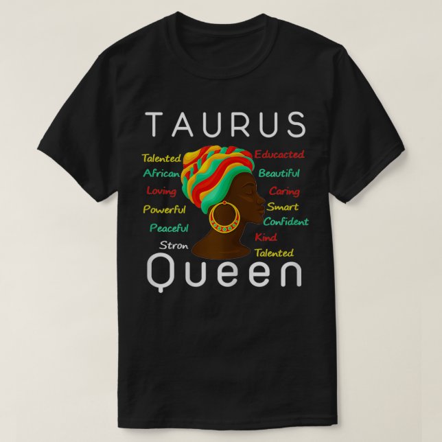 T-shirt Femme Taurus Queen Afro Horoscope 20 avril 2 mai (Design devant)