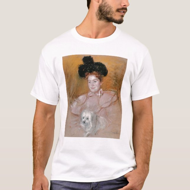 T-shirt Femme tenant un chien (Devant)