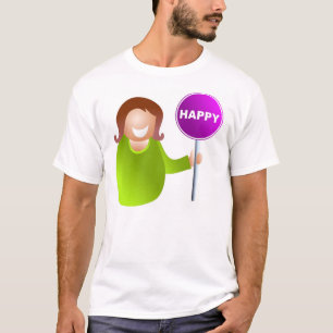 T-shirt Femme tenant un signe heureux