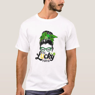 T-shirt Femme Un Lucky Mama Messy Bun St patrick de cheveu