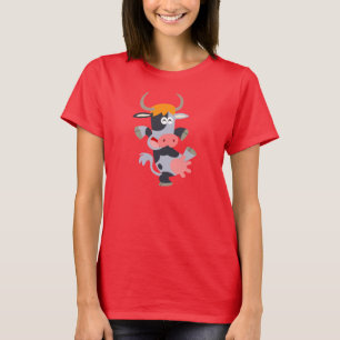 T-shirt femme vache en caricature de danse mignonn