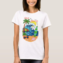 T-Shirt Femme Vague et Palmier
