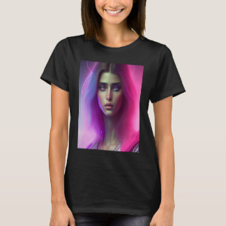 T-shirt Femme Vibrante Néon Rose Cheveux Violets Regard On