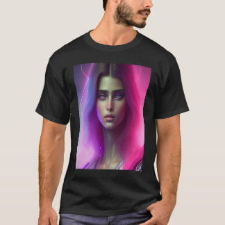 T-shirt Femme Vibrante Néon Rose Cheveux Violets Regard On