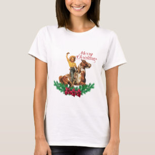 T-shirt Femme vintage à cheval agitant Joyeux Noël