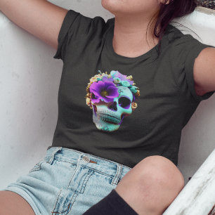 T-shirt Femme Violet Fleur Oeil Socket Candy Crâne
