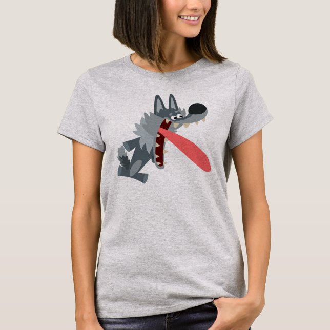 T-shirt Femme Wolf Cartoon Excitée (Devant)